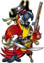 Cartoon pirate parrot holding cutlass sword and flintlock pistol Royalty Free Stock Photo