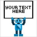 Cartoon Pixel Art Robot Holding A Sign Royalty Free Stock Photo