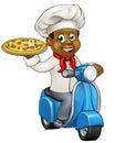 Cartoon Pizza Chef on Delivery Moped Scooter Royalty Free Stock Photo
