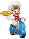 Cartoon Pizza Chef on Delivery Moped Scooter