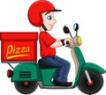 Cartoon Pizza delivery man riding a scooter