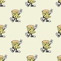 CARTOON PIZZA WITH PEACE SIGN SEAMLESS PATTERN COLOR