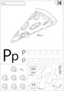 Cartoon pizza, panda and penguin. Alphabet tracing worksheet: writing A-Z and educational game for kids Royalty Free Stock Photo