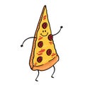 Pizza slice cartoon character on white background