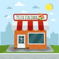 Cartoon pizzeria. Pizza italiana. Vector illustration. Flat desi Royalty Free Stock Photo