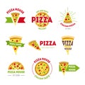 Cartoon Pizzeria Signs Color Set. Vector