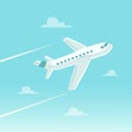 Cartoon plane in blue sky. Airplane in flat style.