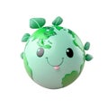 Cartoon planet cute 3d icon Earth day kawaii or environment conservation nature concept. Save green concept isolated Transparent