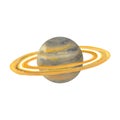 Cartoon of planet Saturn with rings, solar system planets. Science and education. Watercolor illustration isolated on