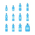 Cartoon Plastic Blue Bottles for Water Set. Vector Royalty Free Stock Photo