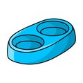 Cartoon plastic blue double bowl for cats and dogs