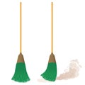 Cartoon plastic broom set. A broom sweeps dust and dirt. Household, cleaning services, housewives,concept. Equipment