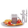 Cartoon with Plate of Toast and Strawberry Jam Royalty Free Stock Photo