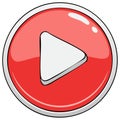 Cartoon play button icon, red glossy circle with a white triangle shape for media Royalty Free Stock Photo
