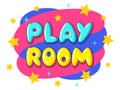 Cartoon play room sticker. Kids game zone, children\'s entertainment party club and game zone badge flat vector illustration