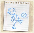 Cartoon player soccer on paper note, vector illustration Royalty Free Stock Photo