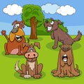 cartoon playful dogs and puppies characters in a meadow Royalty Free Stock Photo