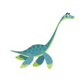 Cartoon Plesiosaurus. Flat simple style water dinosaur. Jurassic world sea animal. Vector illustration for kid education or party