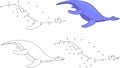 Cartoon pliosaur. Coloring book and dot to dot game for kids