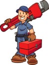 Cartoon plumber with oversized wrench
