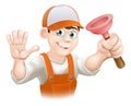 Cartoon Plumber holding Plunger Royalty Free Stock Photo