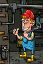 Cartoon plumber holding a tool