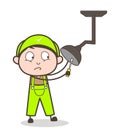 Cartoon Plumber Repairing Shower Vector Concept