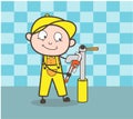 Cartoon Plumber Repairing Water Hydrant Vector Concept