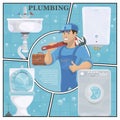 Cartoon Plumbing Service Colorful Concept