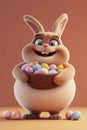A cartoon of a plump, exhausted rabbit overindulging in Easter eggs, generated using image technology Royalty Free Stock Photo