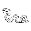 Cartoon black and white poison snake in sketch style