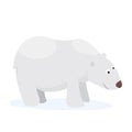 Cartoon polar bear. Flat vector illustration, isolated on white background. White bear on North Pole