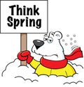 Cartoon polar bear holding a sign while buried in snow. Royalty Free Stock Photo