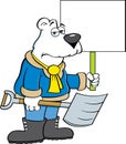Cartoon polar bear holding a snow shovel and a sign. Royalty Free Stock Photo