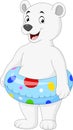 Cartoon polar bear with inflatable ring