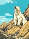 A Cartoon Of A Polar Bear Sitting On A Rock - Polar bear on the Canadian Arctic tundra