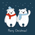 Cartoon polar bears with scarf christmas card Royalty Free Stock Photo