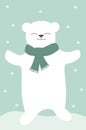 Cartoon polar white bear with scarf lovely pastel illustration