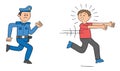 Cartoon police chasing man, vector illustration Royalty Free Stock Photo