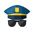 Cartoon police hat, sunglas  and gold badge Royalty Free Stock Photo