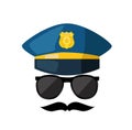Cartoon police hat, sunglas and gold badge