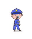 Cartoon Police Officer Sleepy Face