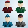 Cartoon police soldier military. uniforms