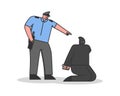 Cartoon policeman arrest robber in balaklava mask. Police officer catch bandit criminal