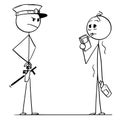 Cartoon of Policeman Controlling Alcohol Level of Drunk Man
