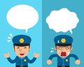 Cartoon policeman expressing different emotions with speech bubbles