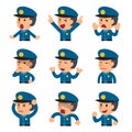 Cartoon a policeman faces showing different emotions