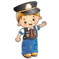 Cartoon policeman. Profession - police. Image of transport or vehicle for children. Colorful vector illustration for kids