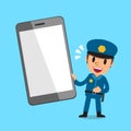 Cartoon policeman with smartphone