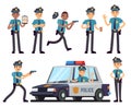 Cartoon policewoman and policeman characters in police uniform vector set Royalty Free Stock Photo